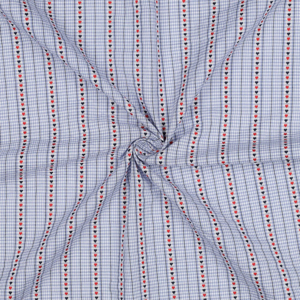 Katoen jacquard harten/ruit lichtblauw
