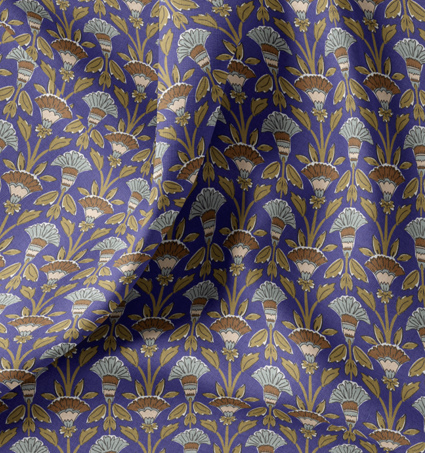 Katoen kantha blauw
