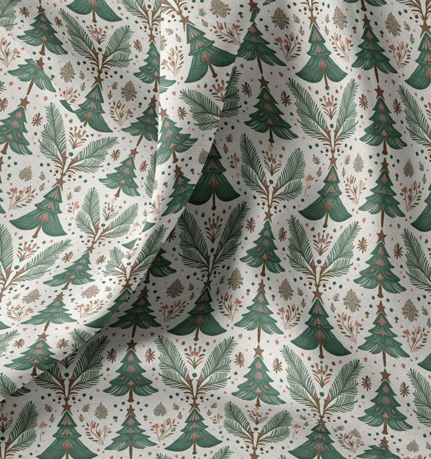 Katoen kerstbomen wit/groen