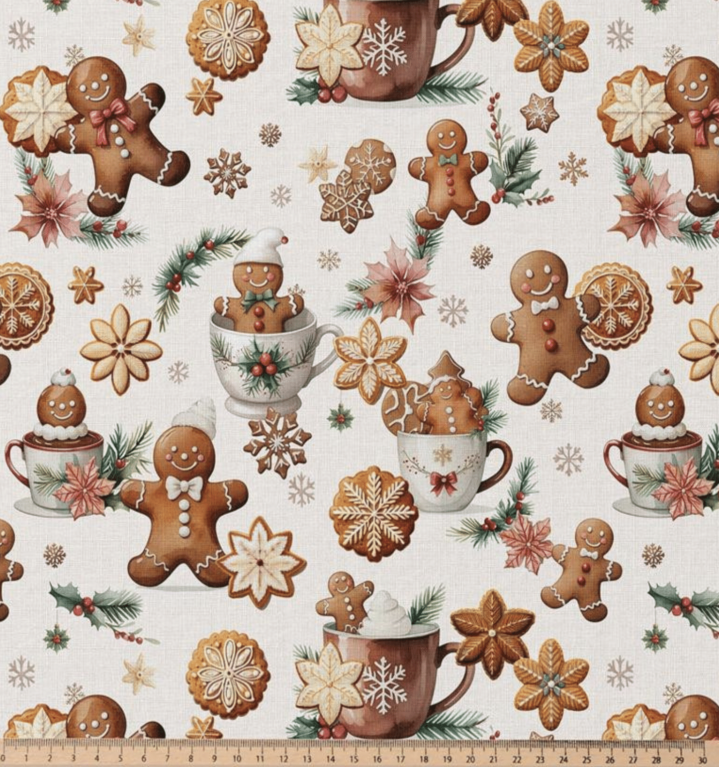 Katoen kerstkoekjes wit/camel