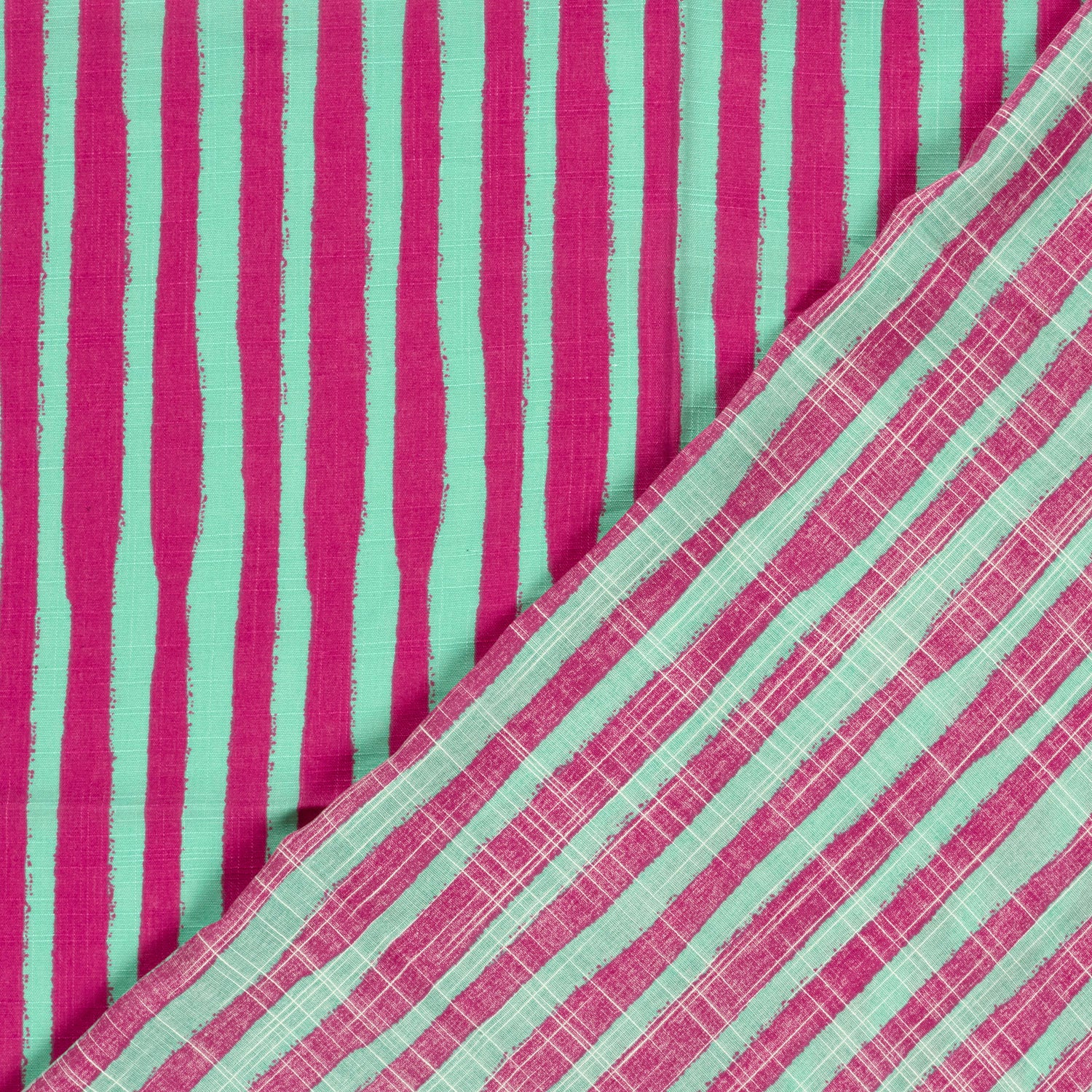 Katoen viscose slub strepen roze/mint