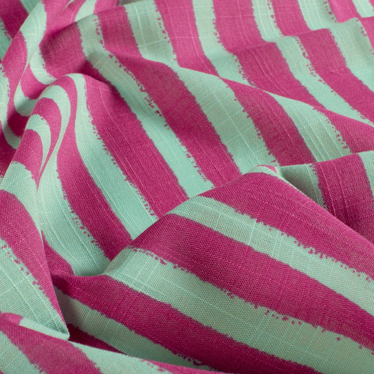 Katoen viscose slub strepen roze/mint