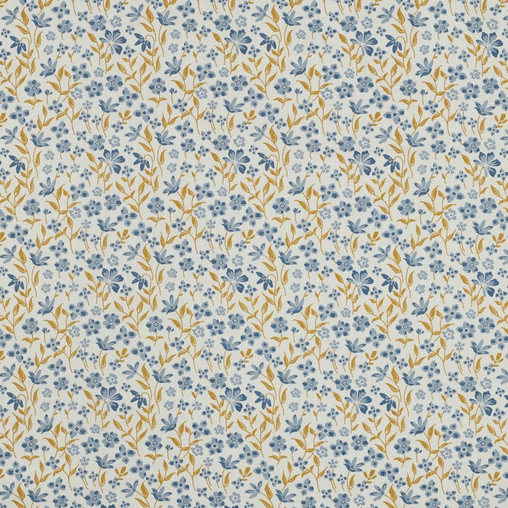 Katoenen poplin bloemen blauw