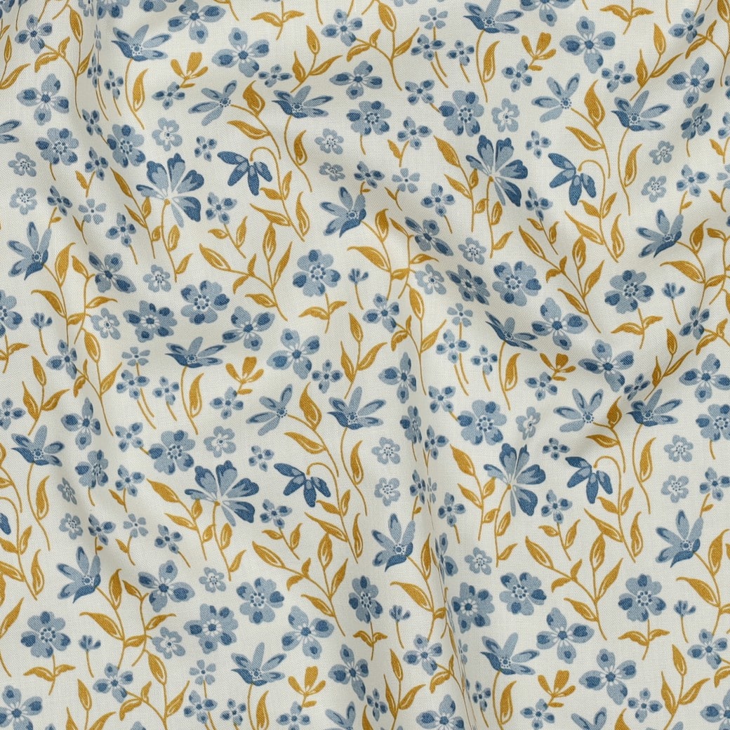 Katoenen poplin bloemen blauw