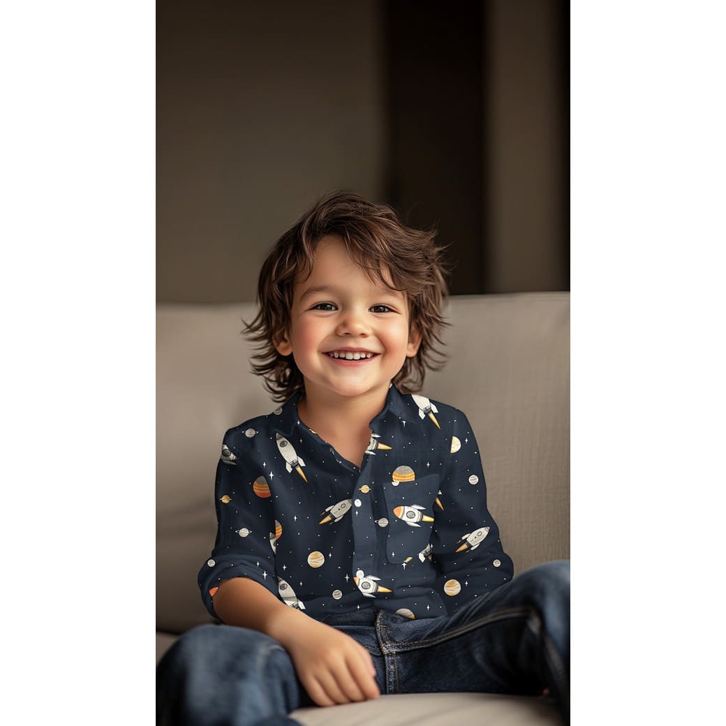 Katoenen poplin ruimte donkerblauw