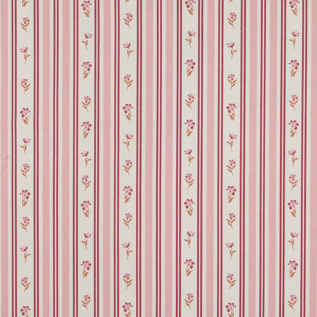 Katoenen poplin strepen/bloemen roze