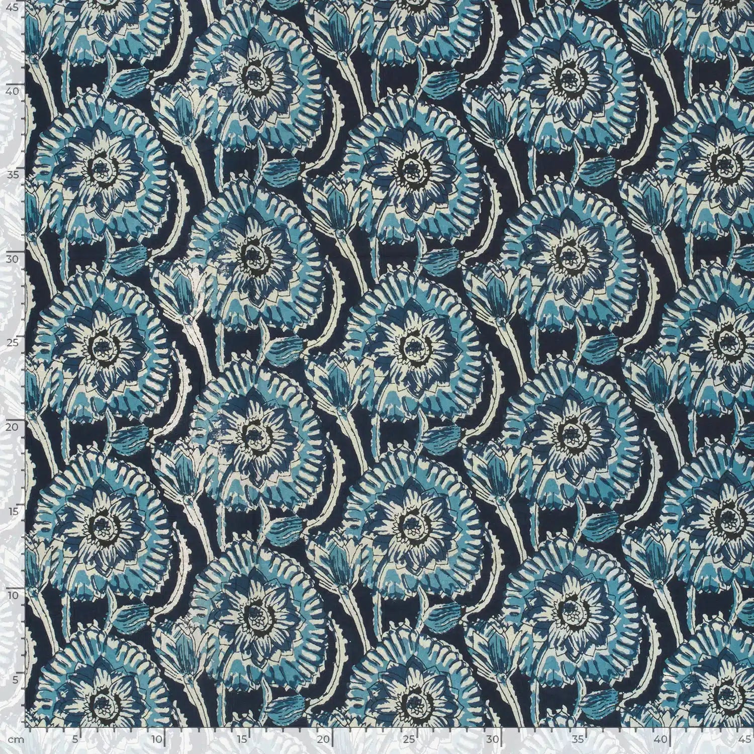 Katoenen voile batik bloemen indigo/blauw