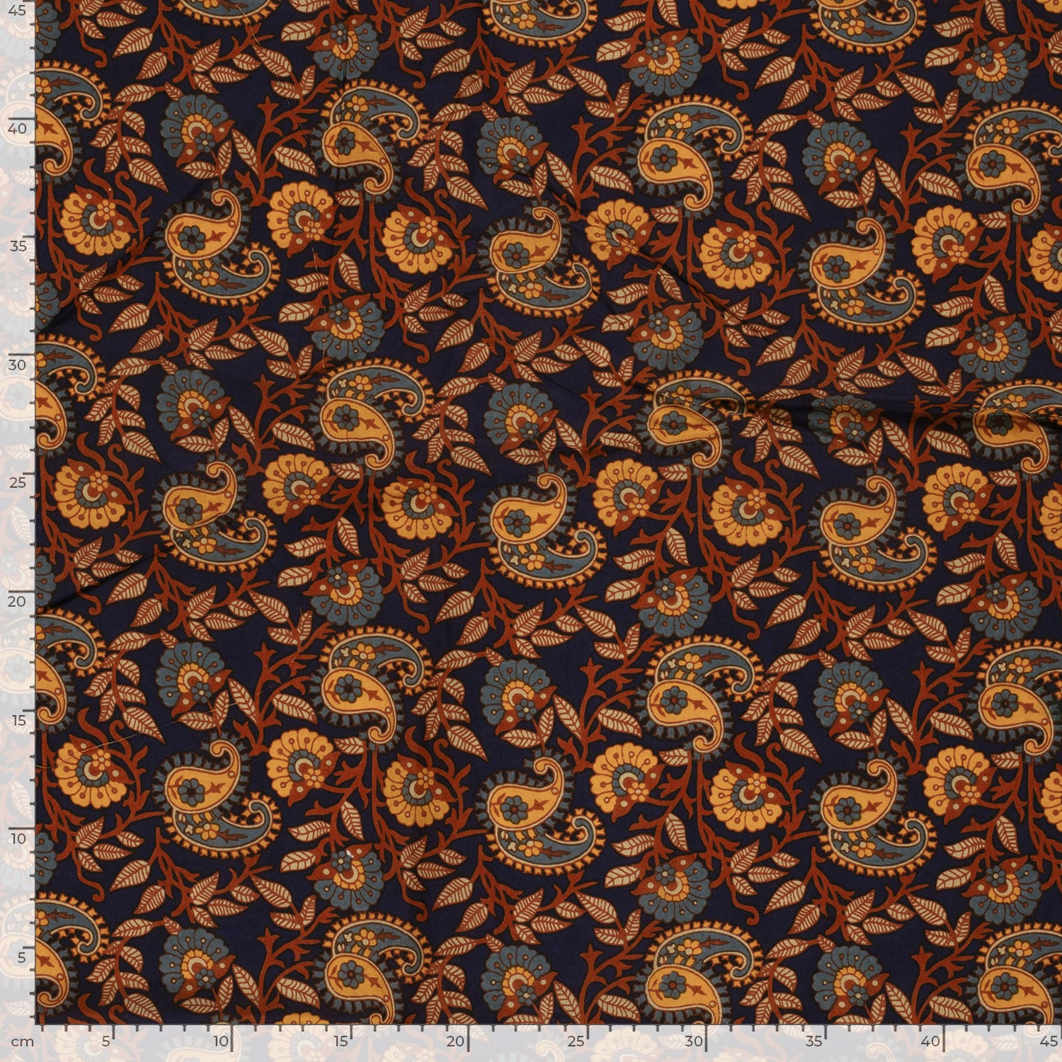 Katoenen voile batik paisley marine