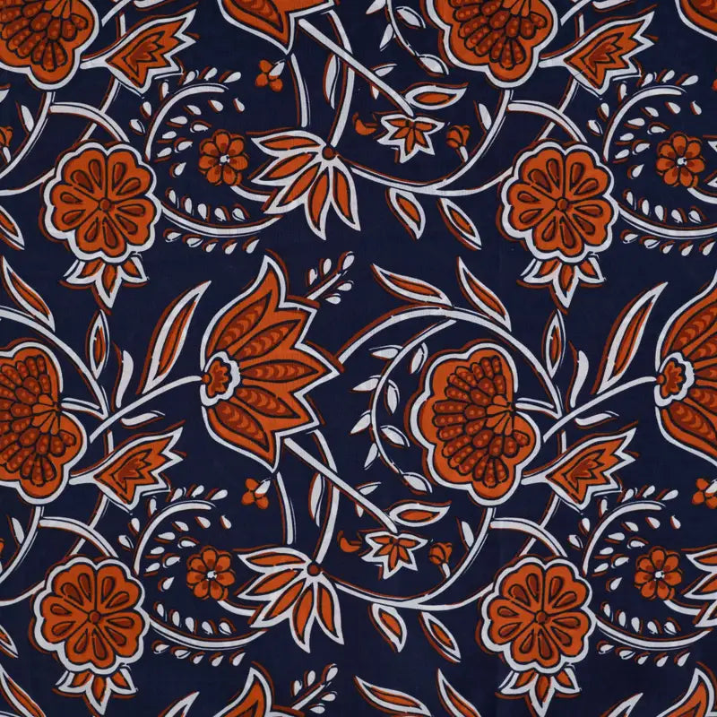 Katoenen voile bloemen navy