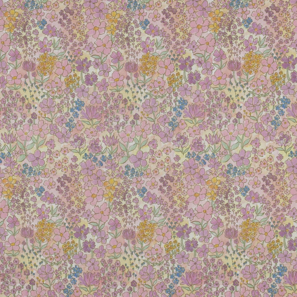 Katoenen voile digitaal kleine bloemen lichtroze