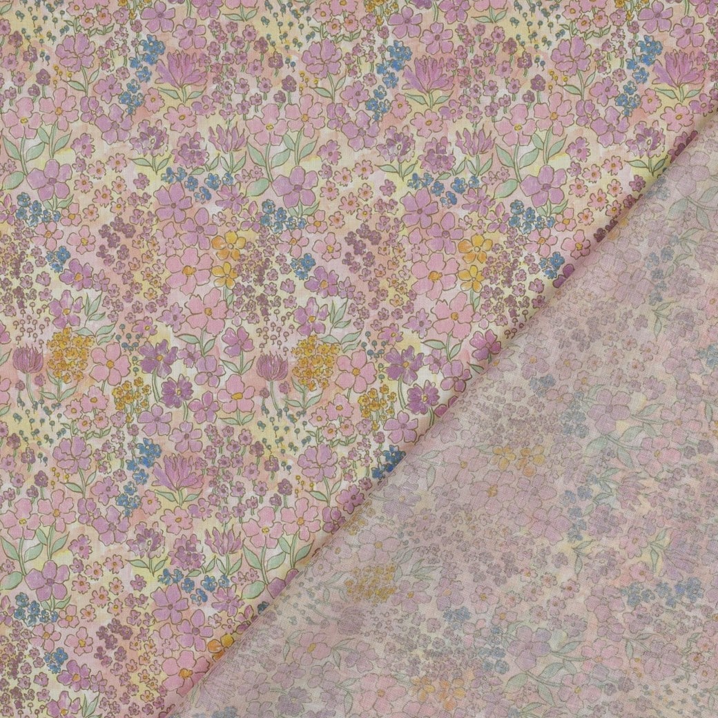 Katoenen voile digitaal kleine bloemen lichtroze