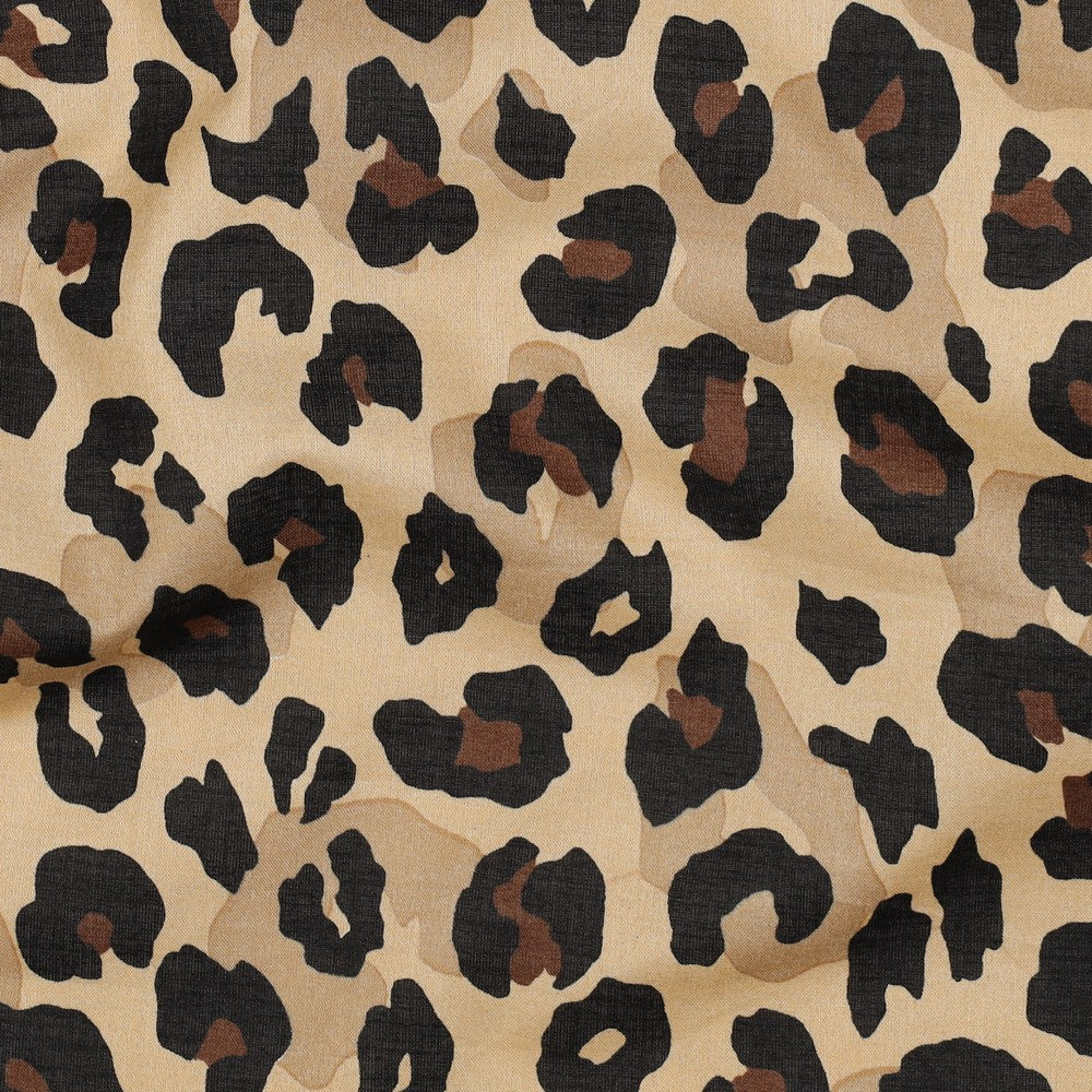 Katoenen voile luipaardprint camel