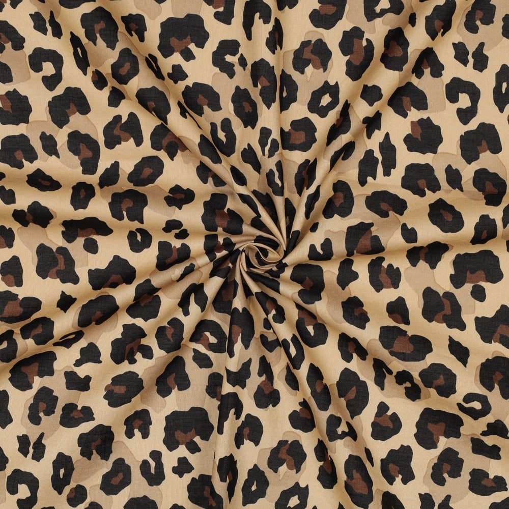 Katoenen voile luipaardprint camel
