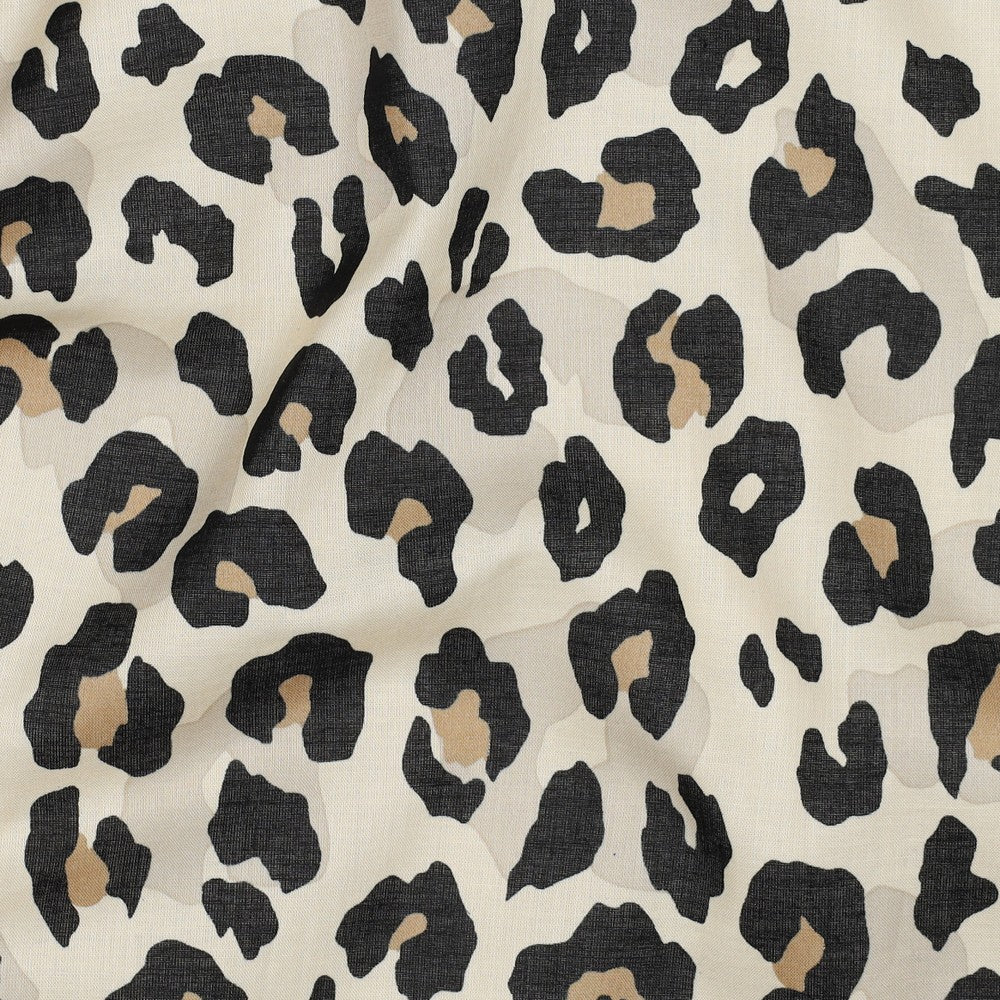 Katoenen voile luipaardprint zand