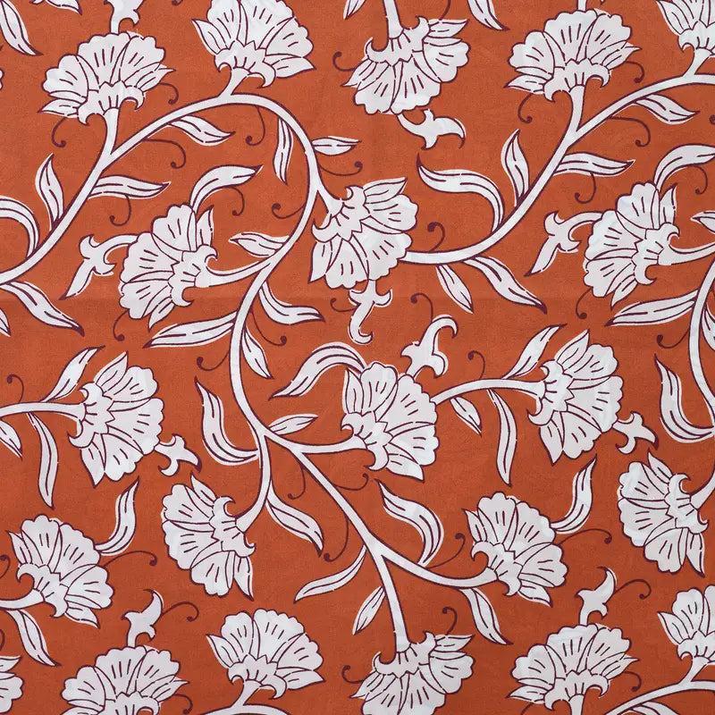 Katoenen voile witte bloemen cognac