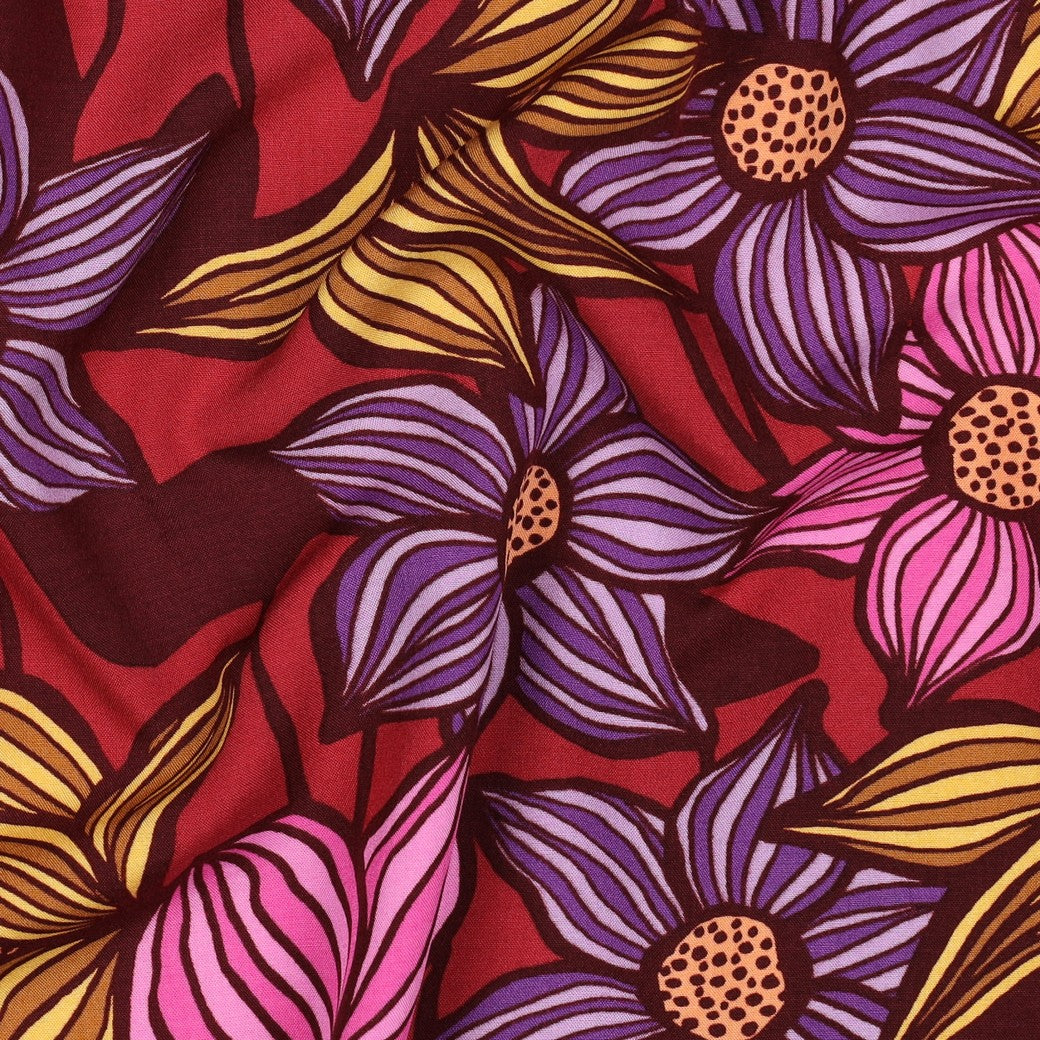 Lenzing ecovero viscose bloemen bordeaux