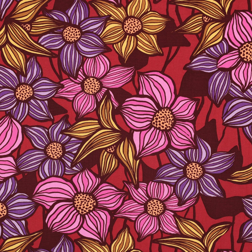 Lenzing ecovero viscose bloemen bordeaux