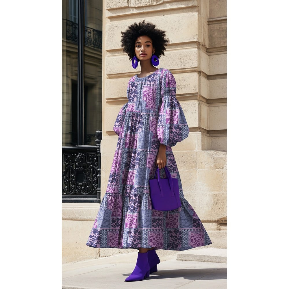 Lenzing ecovero viscose patchwork bloemen lavendel