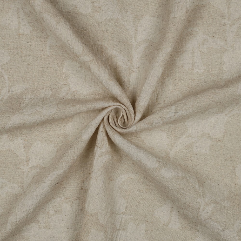 Linnen katoen jacquard bloemen naturel