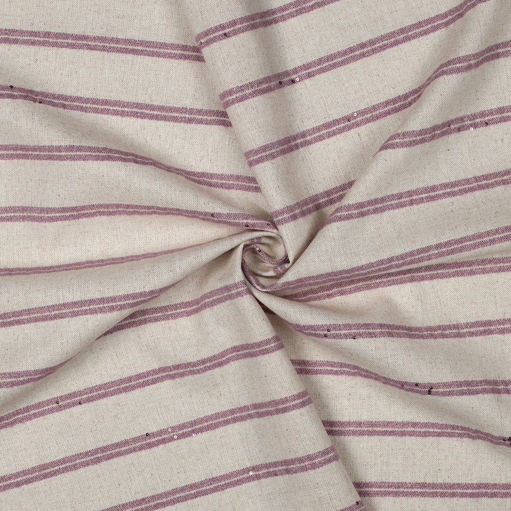 Linnen/polyester strepen lurex pailletten