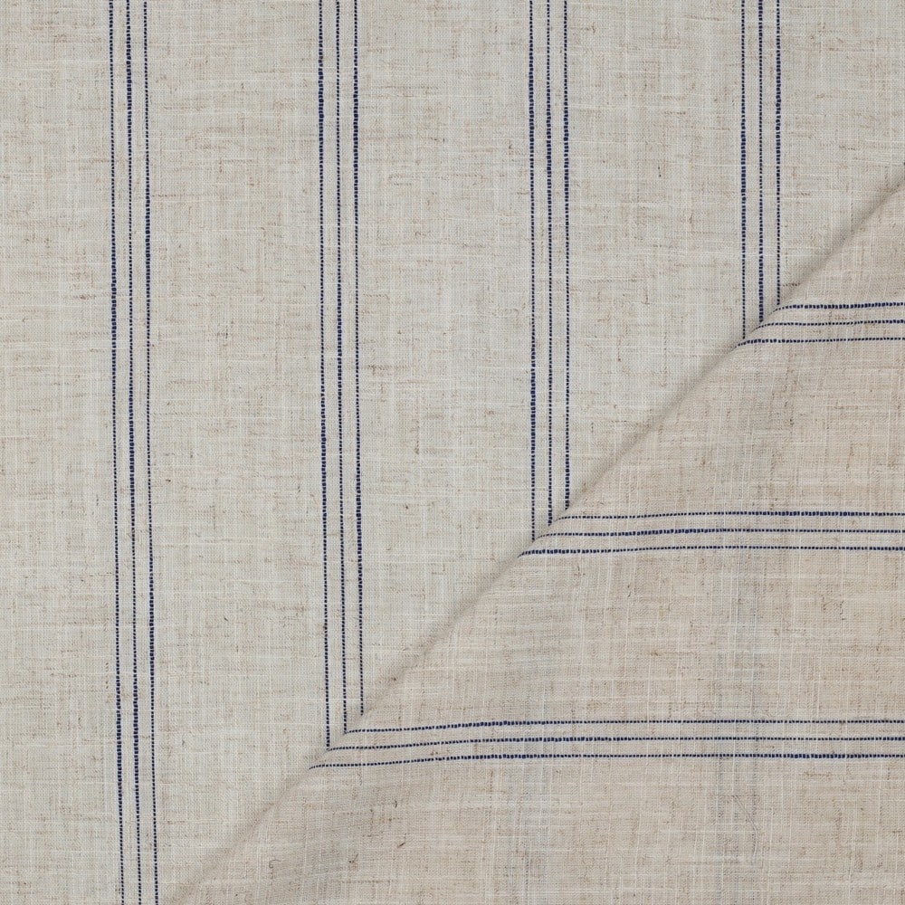Linnen viscose blauwe strepen naturel