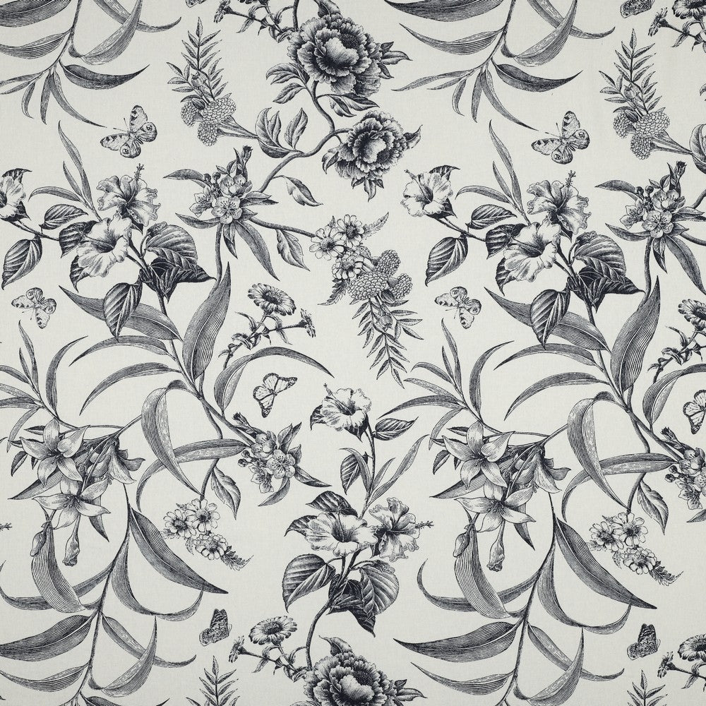 Linnen viscose bloemen offwite/navy