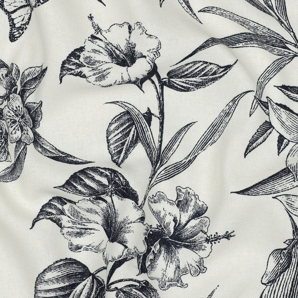 Linnen viscose bloemen offwite/navy