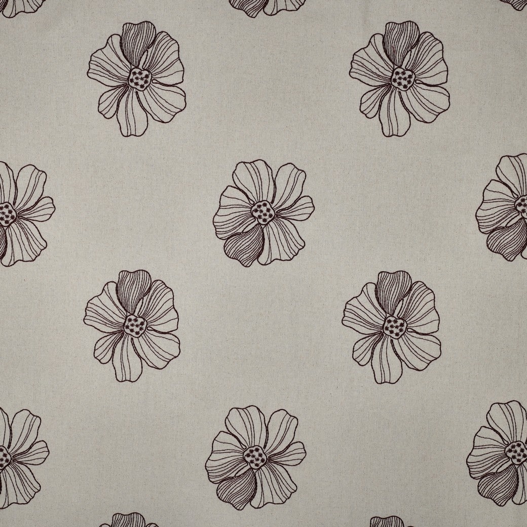 Linnen viscose geborduurde bloemen naturel