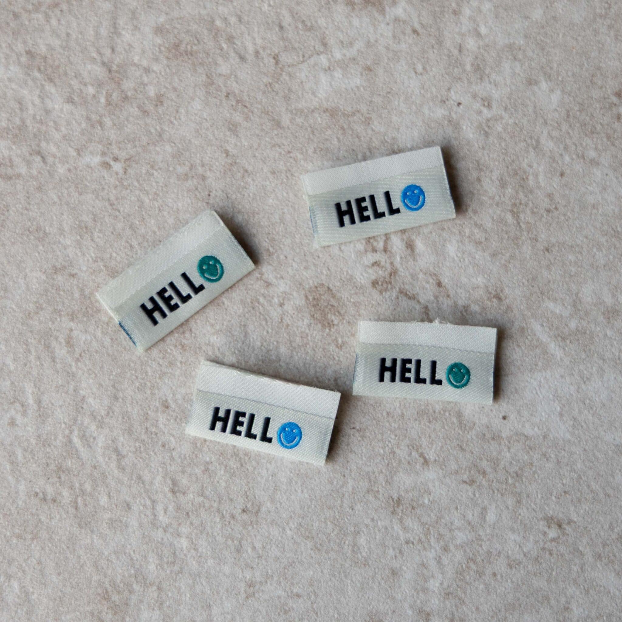 Loop&amp;Label - Hello groen/blauw - zijnaadlabels (4 stuks)