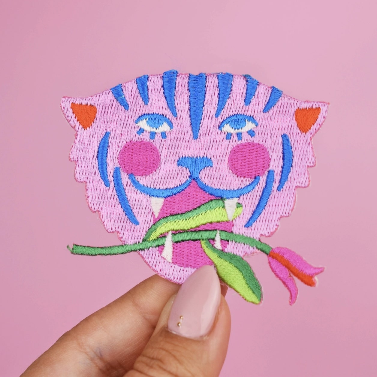 Malicieuse - strijkapplicatie roze tijger
