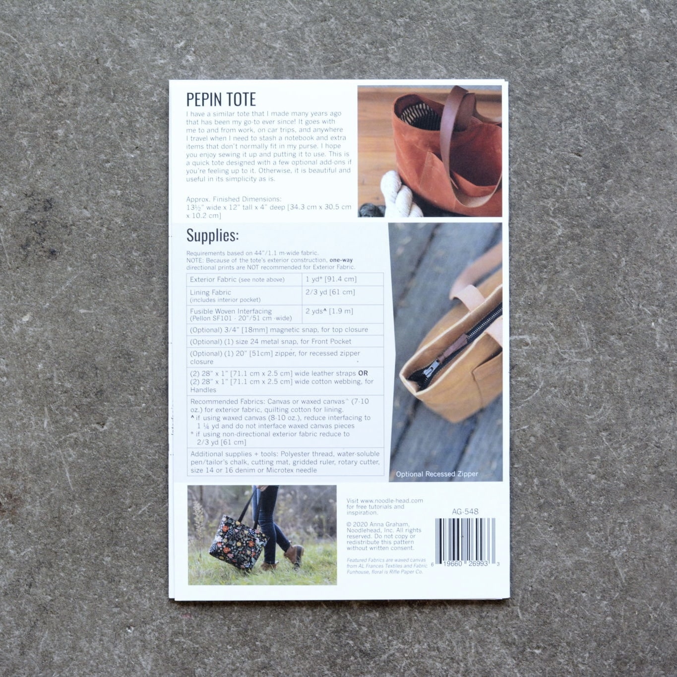 Noodlehead - Pepin Tote papieren patroon