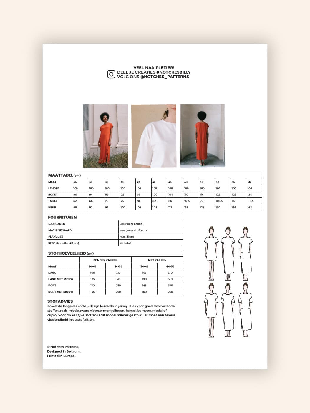 Notches - Billy t-shirt jurk (papieren patroon)