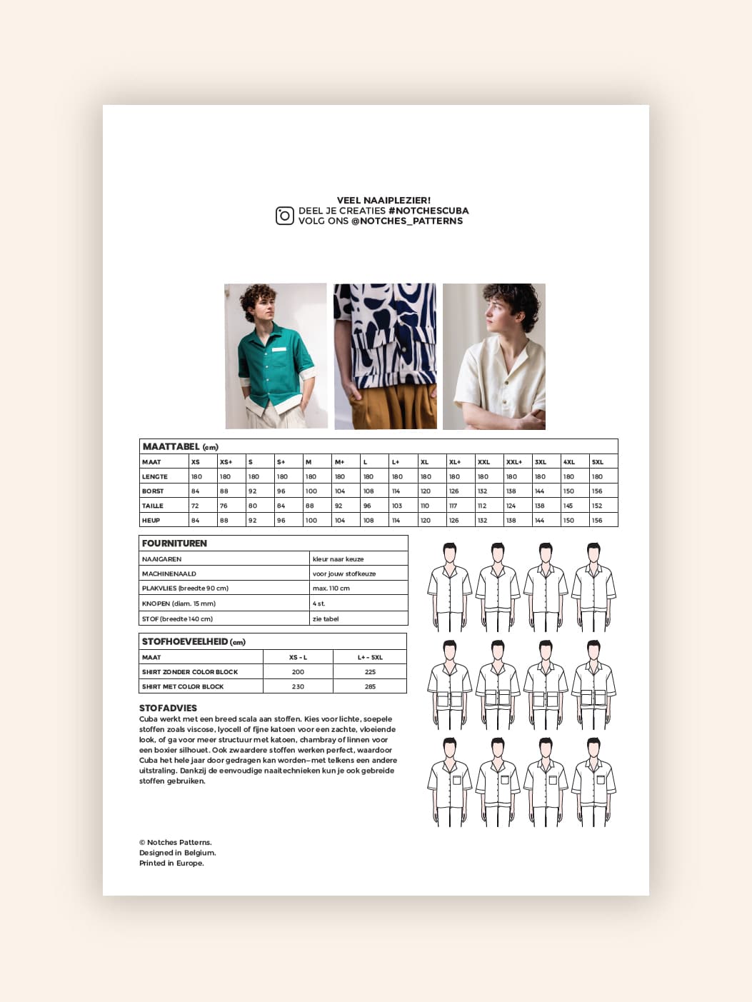 Notches - Cuba shirt heren (papieren patroon)