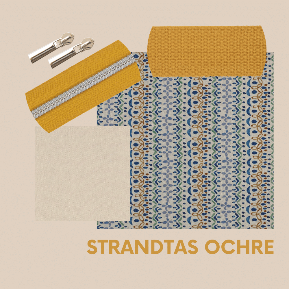 Pakket strandtas + etui abstract ochre