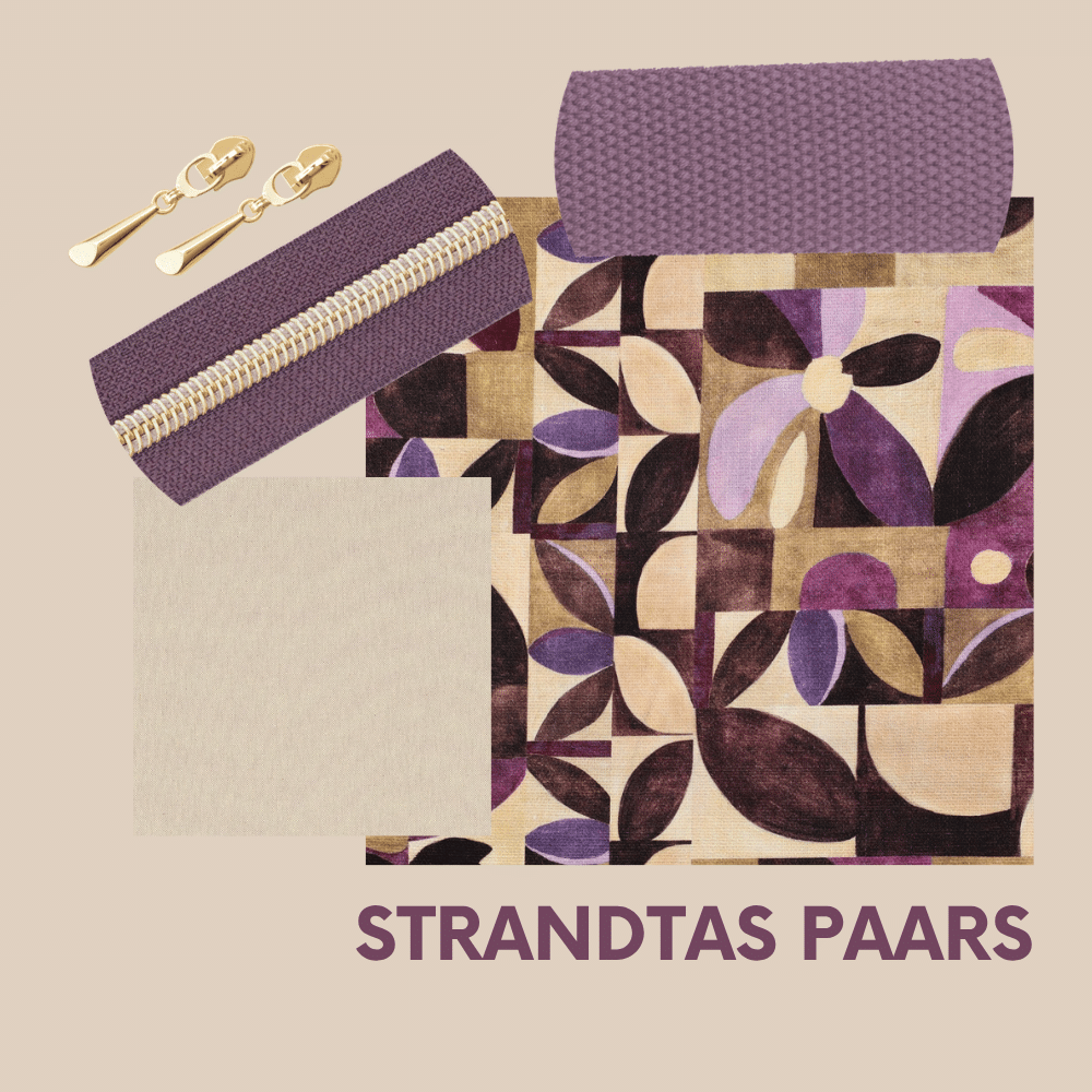 Pakket strandtas + etui slub abstract paars