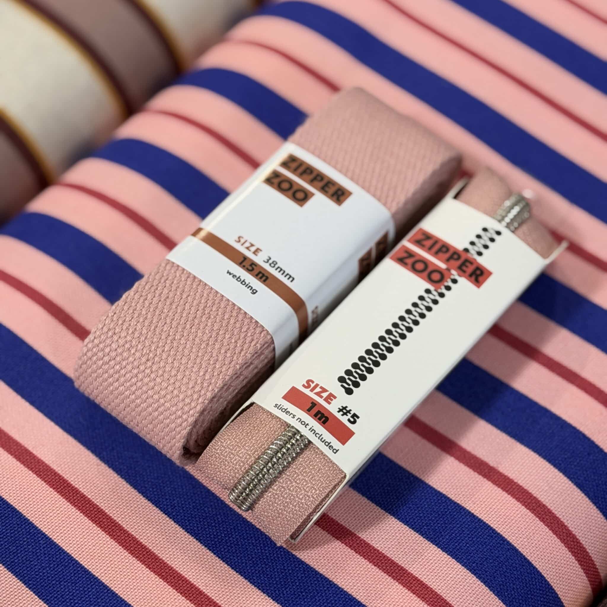 Pakket strandtas + etui strepen powder pink