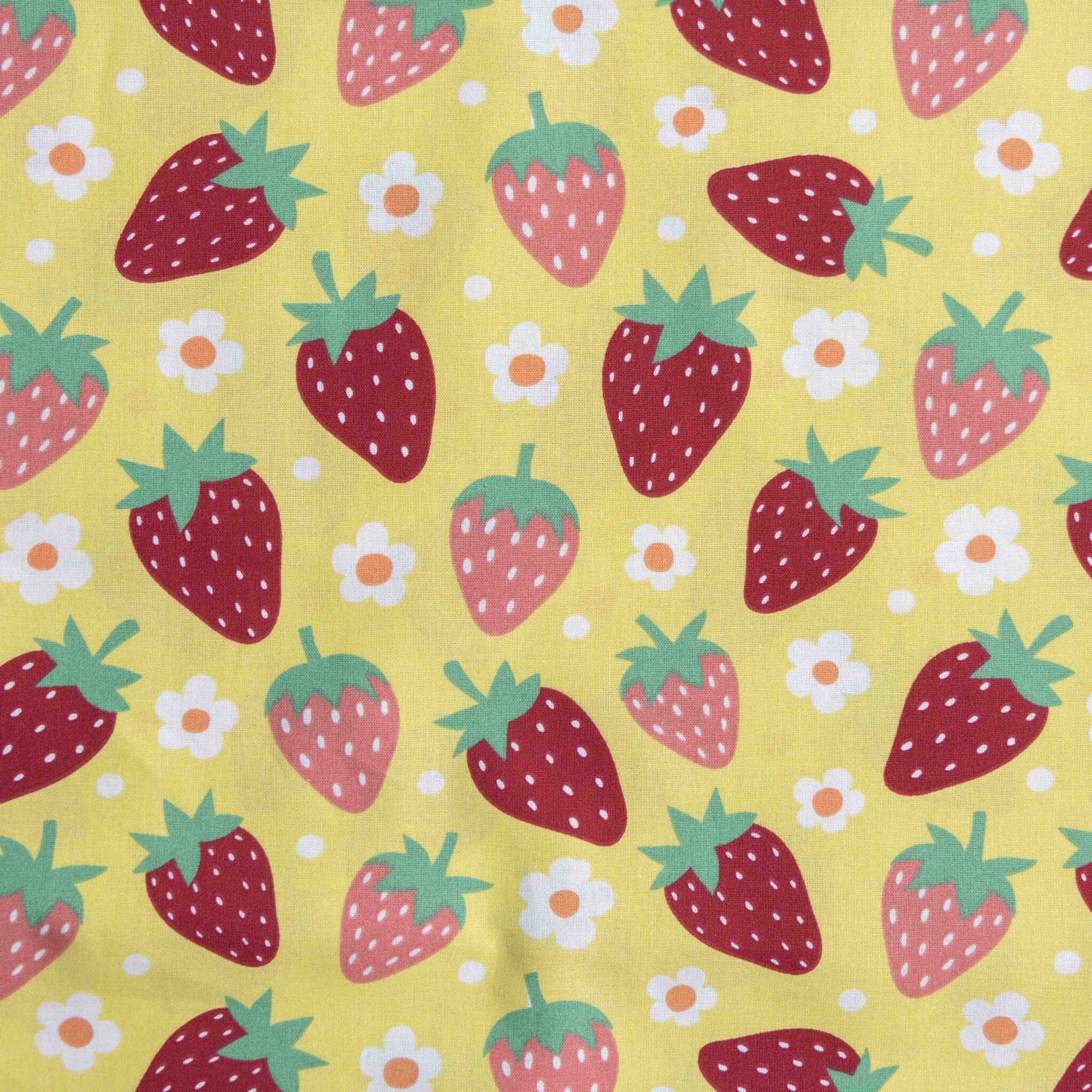 Poplin aardbeien geel
