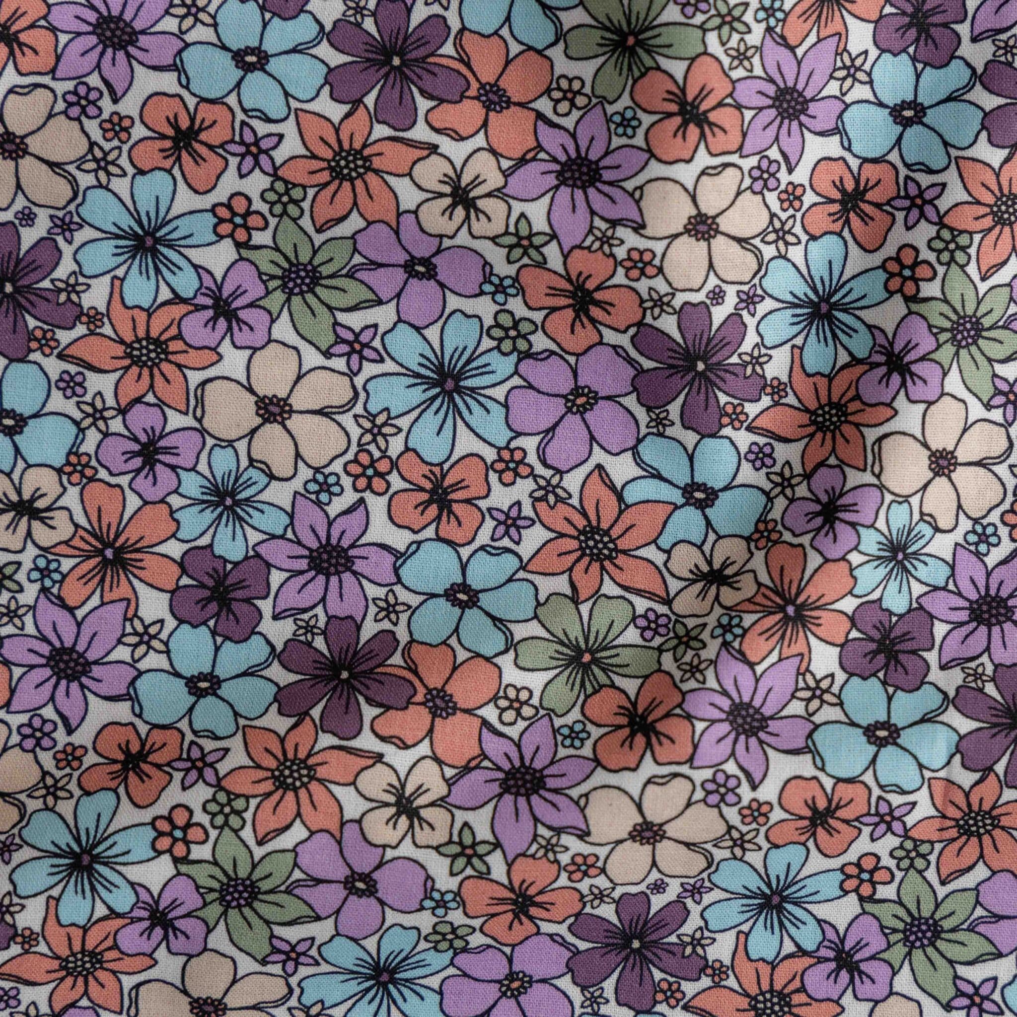 Poplin bloemen multicolor