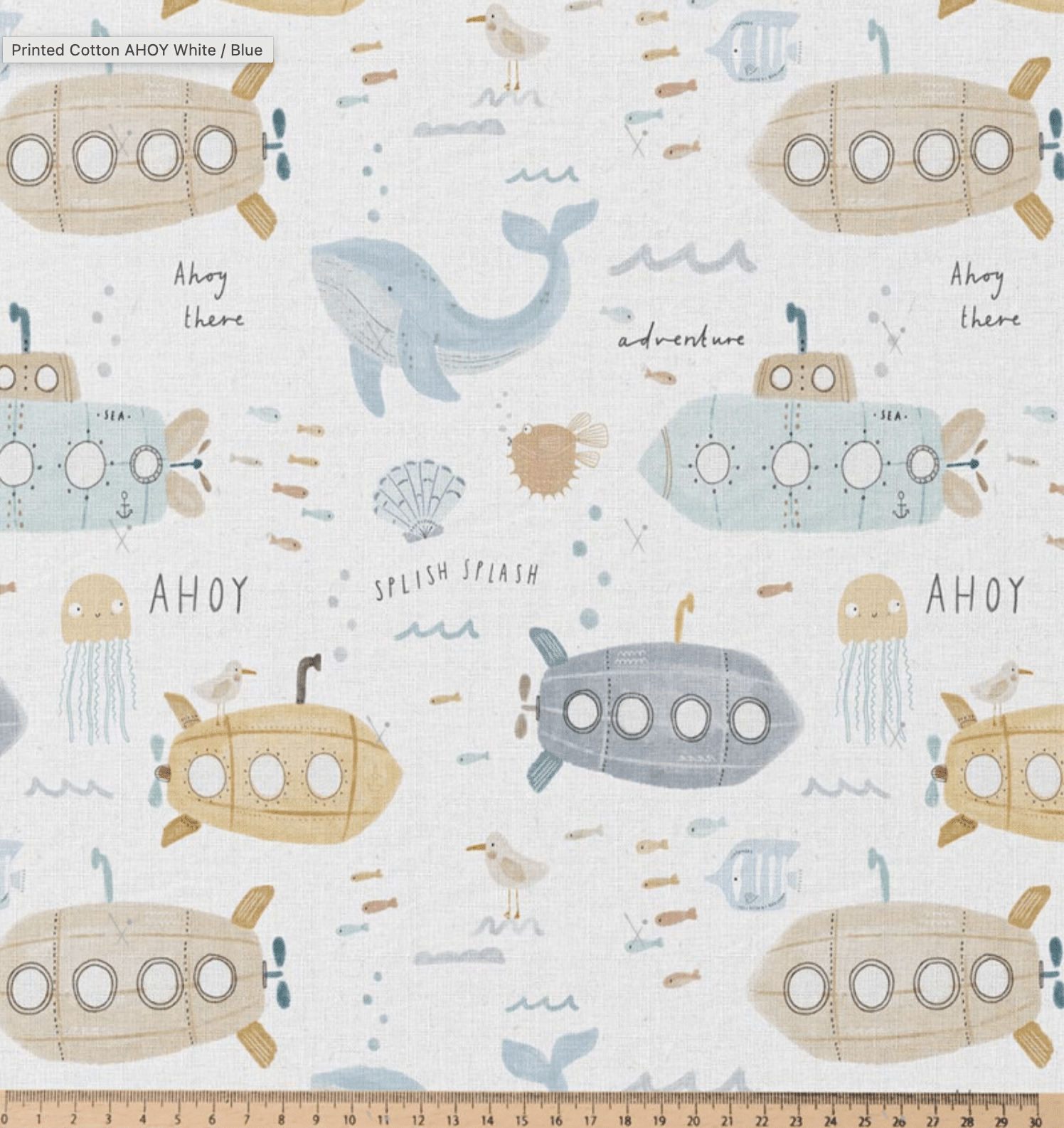 Poplin katoen ahoy wit/blauw