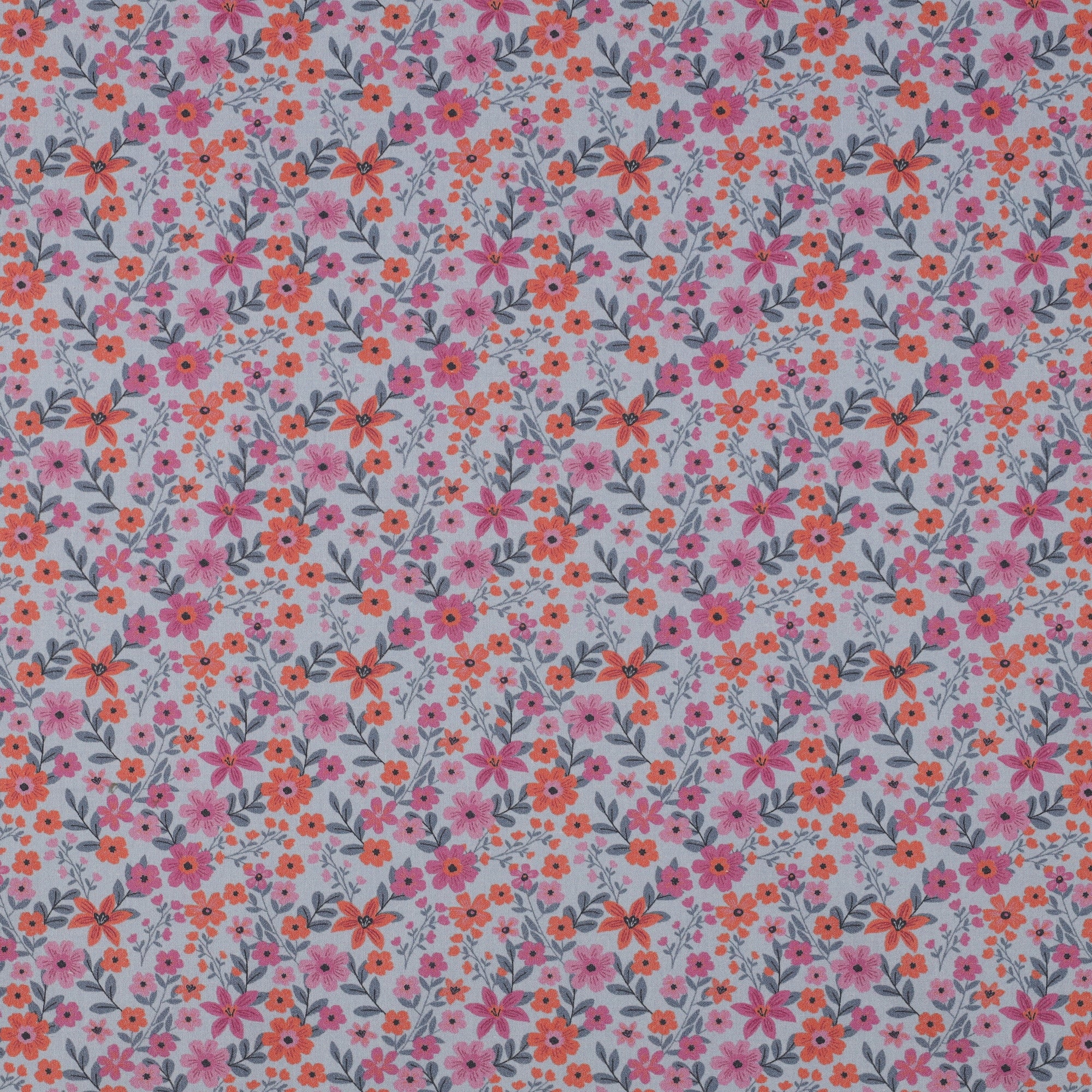 Poplin organic bloemen lichtblauw