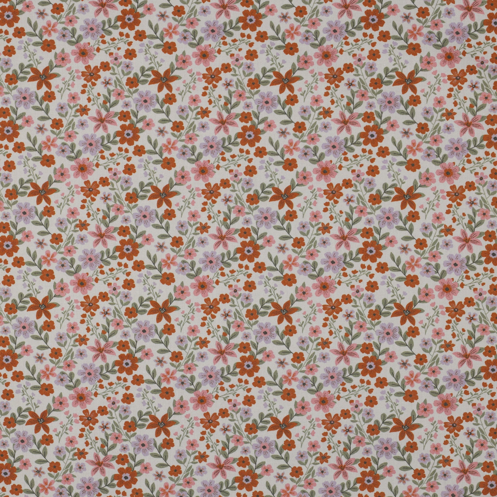Poplin organic bloemen offwhite