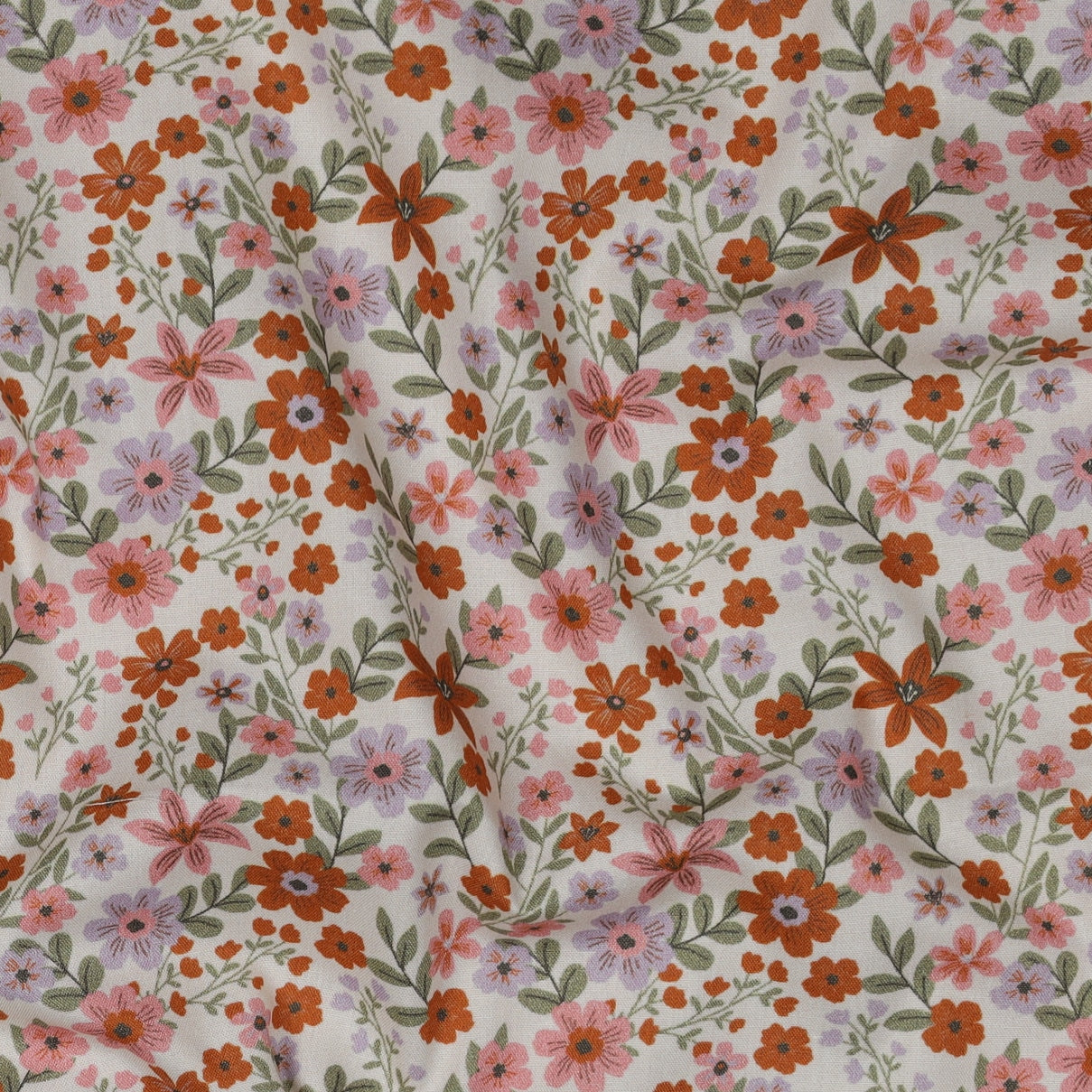Poplin organic bloemen offwhite