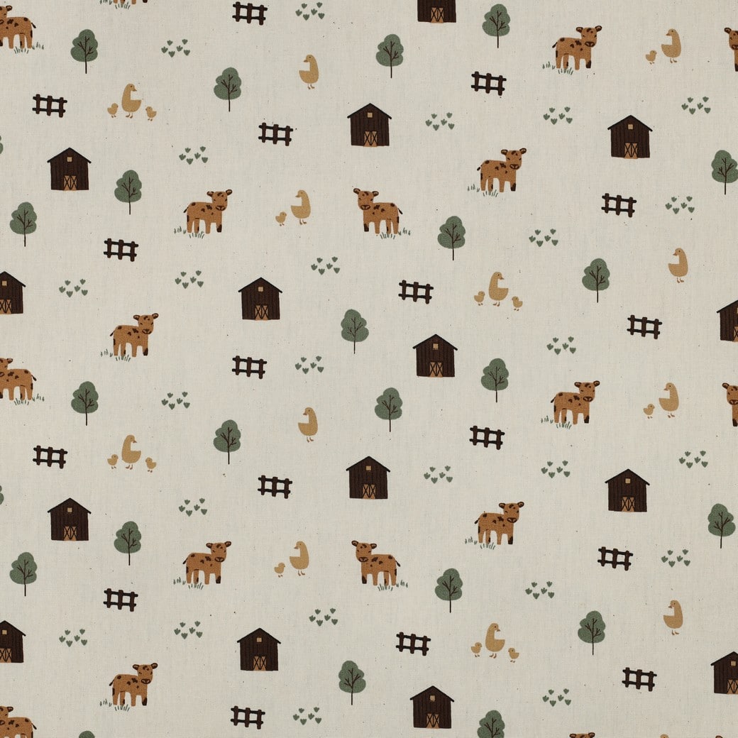 Poplin organic boerderijdieren naturel