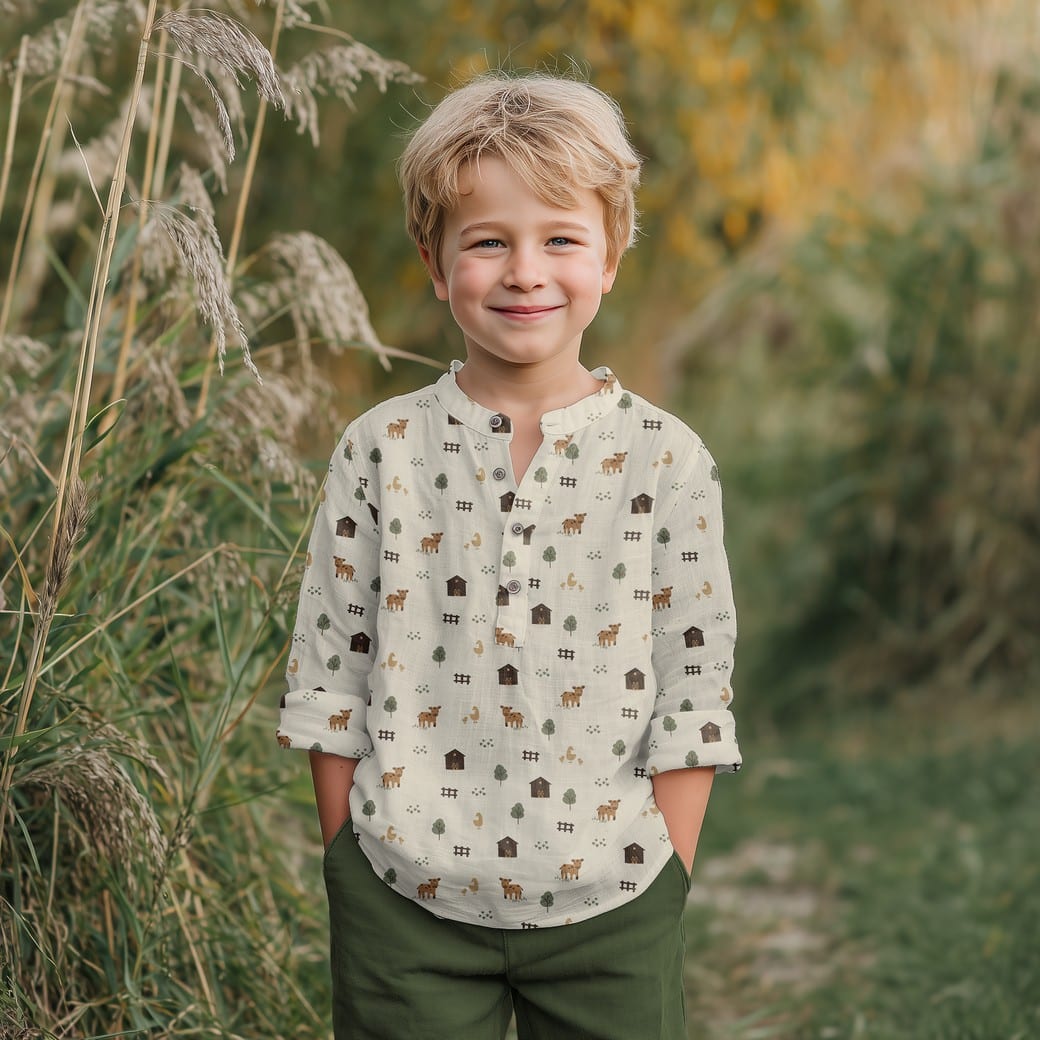 Poplin organic boerderijdieren naturel