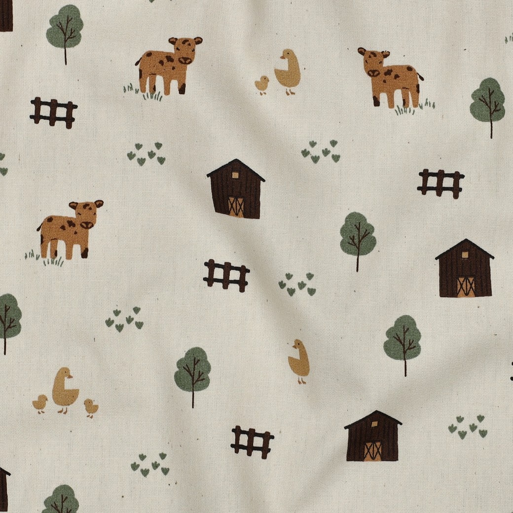 Poplin organic boerderijdieren naturel