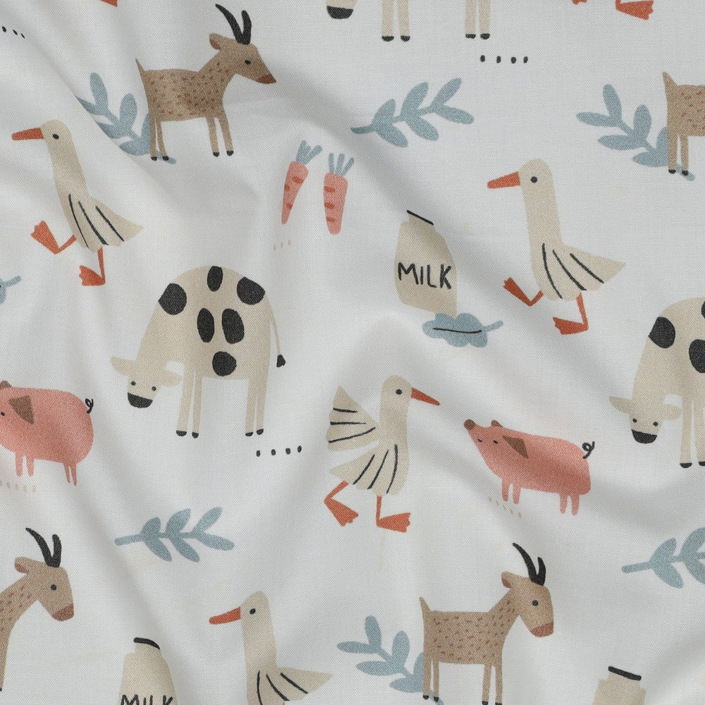 Poplin organic boerderijdieren wit