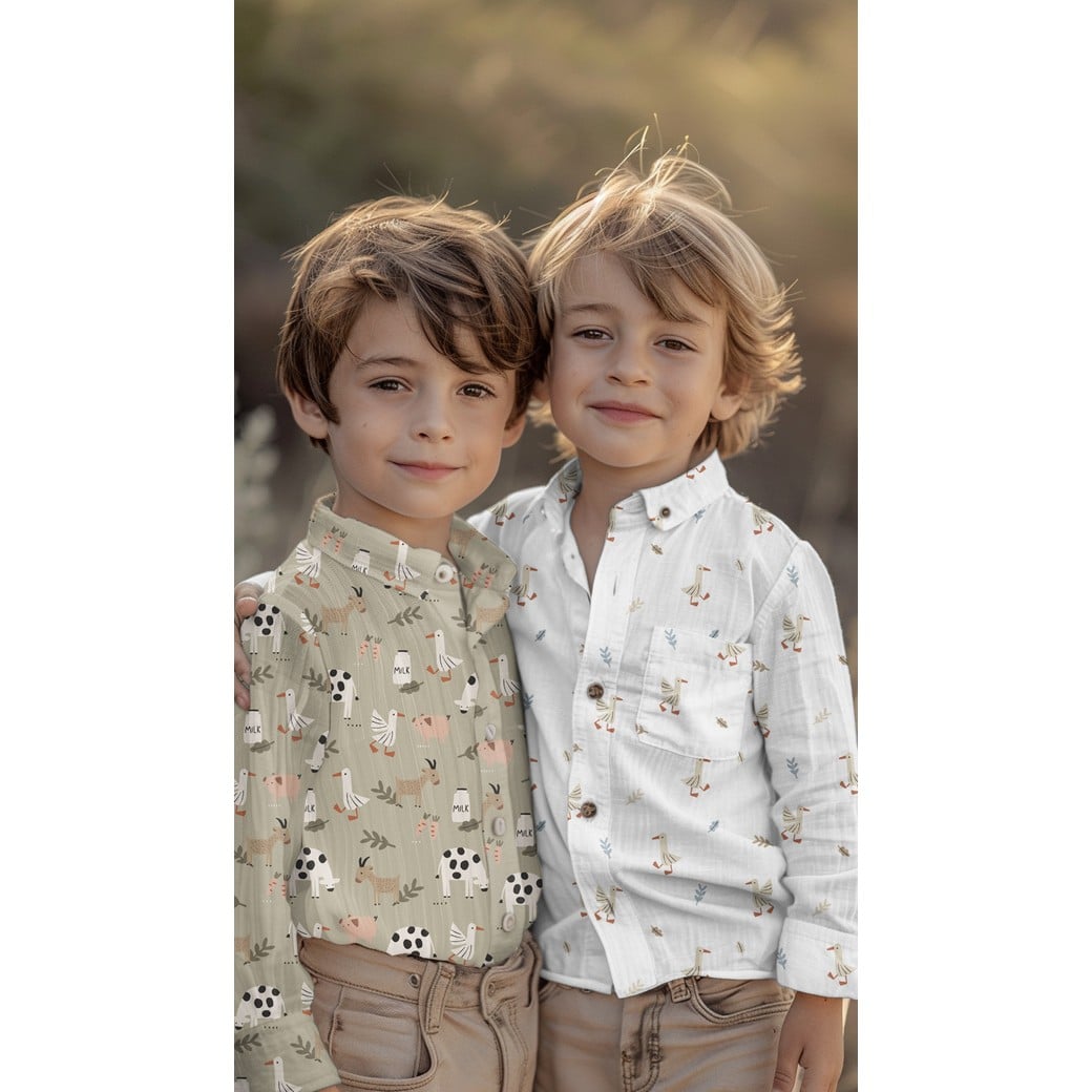 Poplin organic boerderijdieren wit