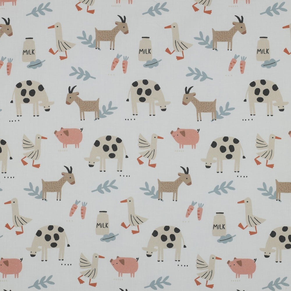 Poplin organic boerderijdieren wit