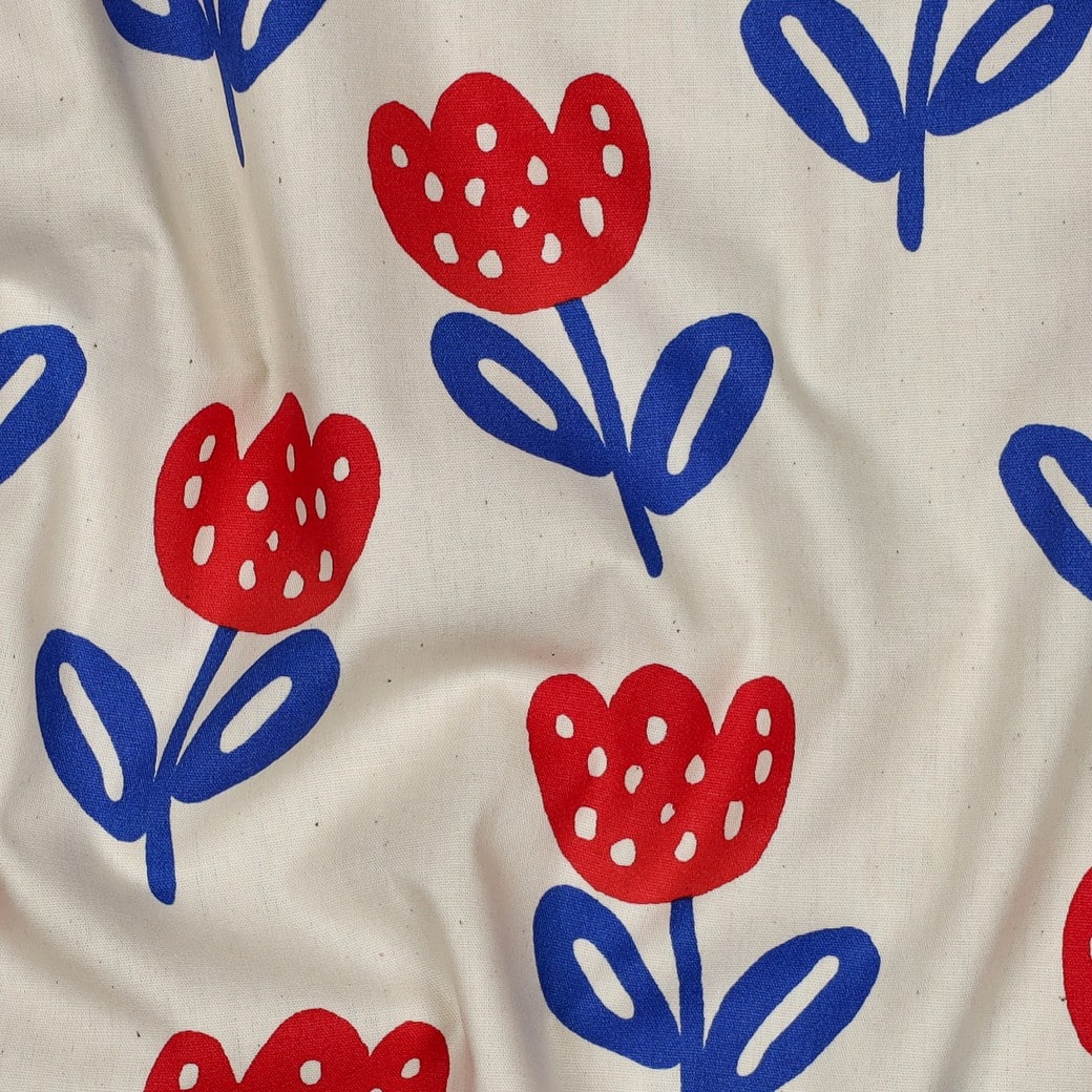 Poplin organic grote bloemen naturel