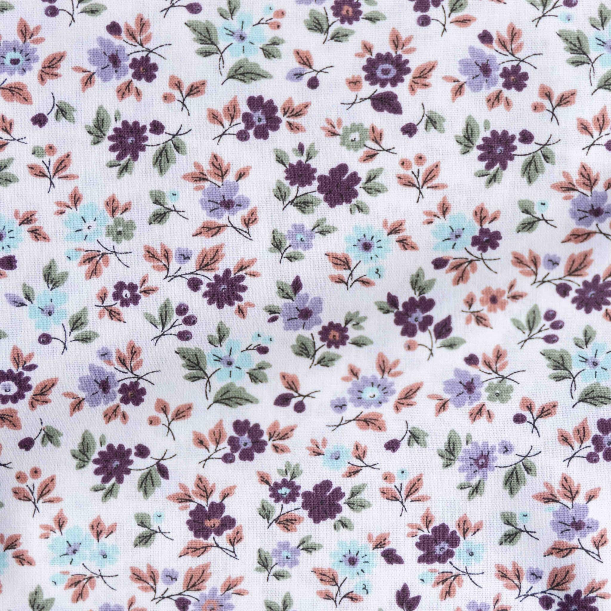 Poplin paarse bloemen offwhite